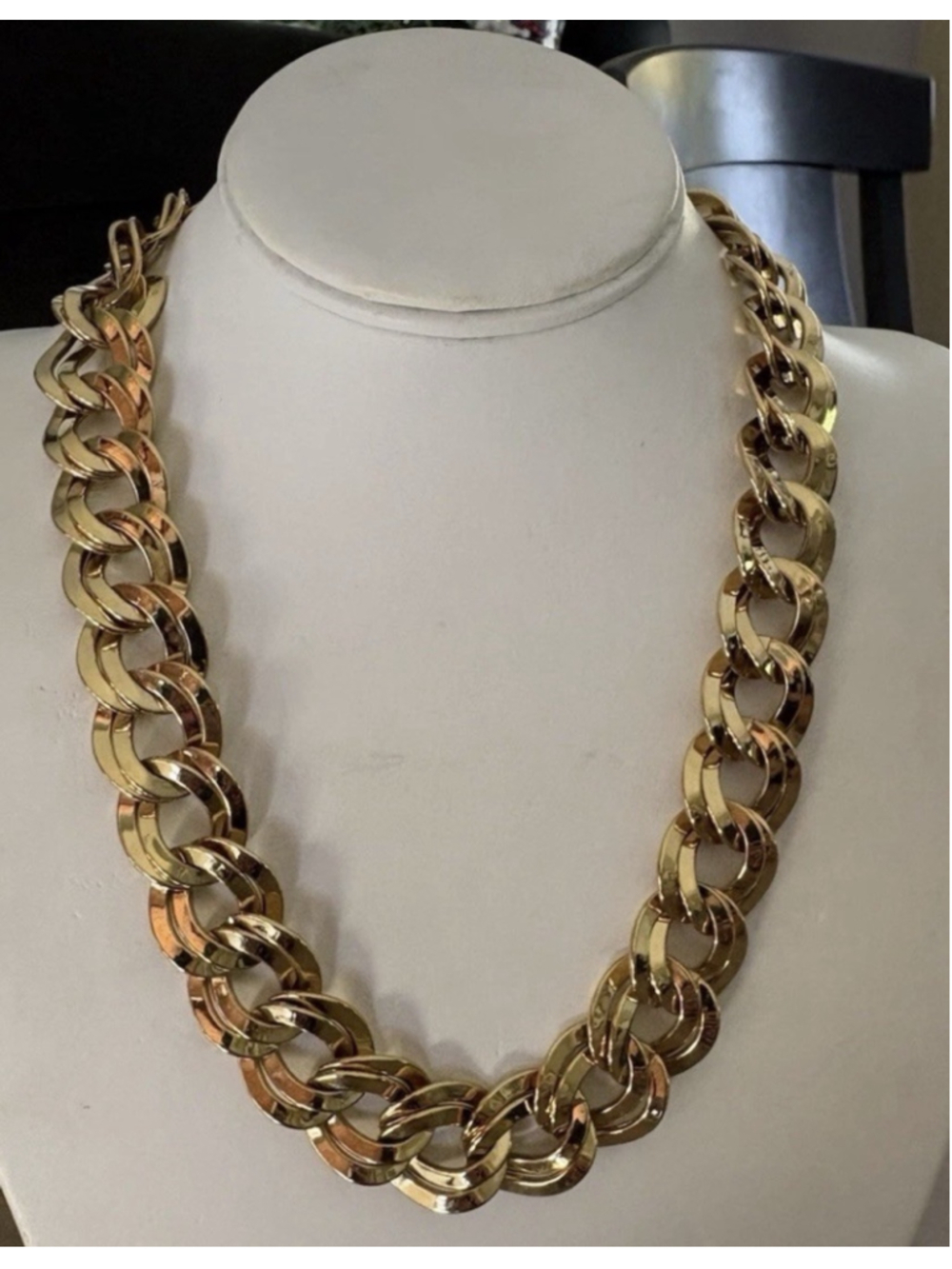 Vintage Monet Gold Plated Double Link Chain Chunky 18”+ Necklace 1980s Hook